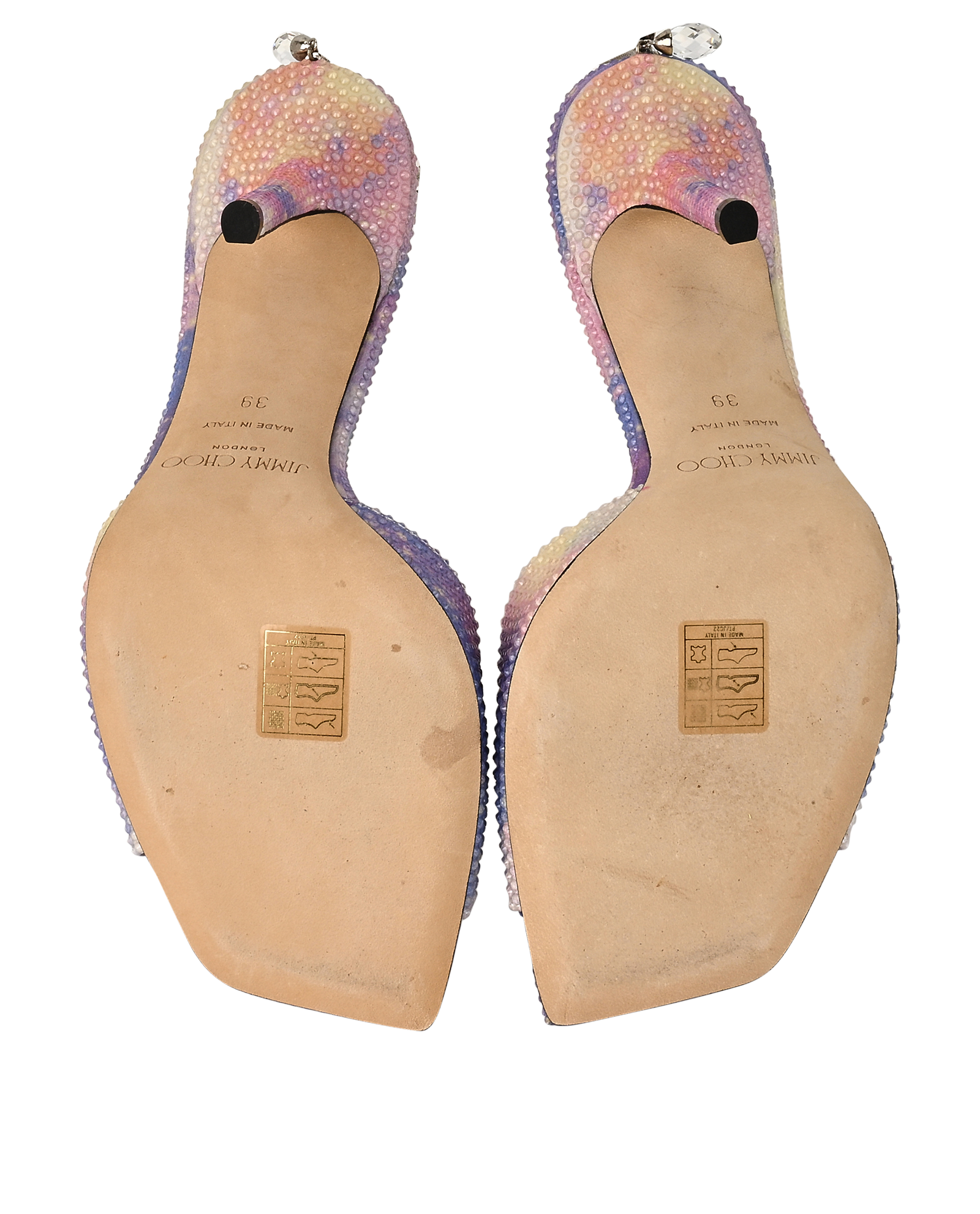 Jimmy Choo Saeda Unicorn Sandal 100, &pound;295, Shoes, Pink/Purple, Satin, Top view