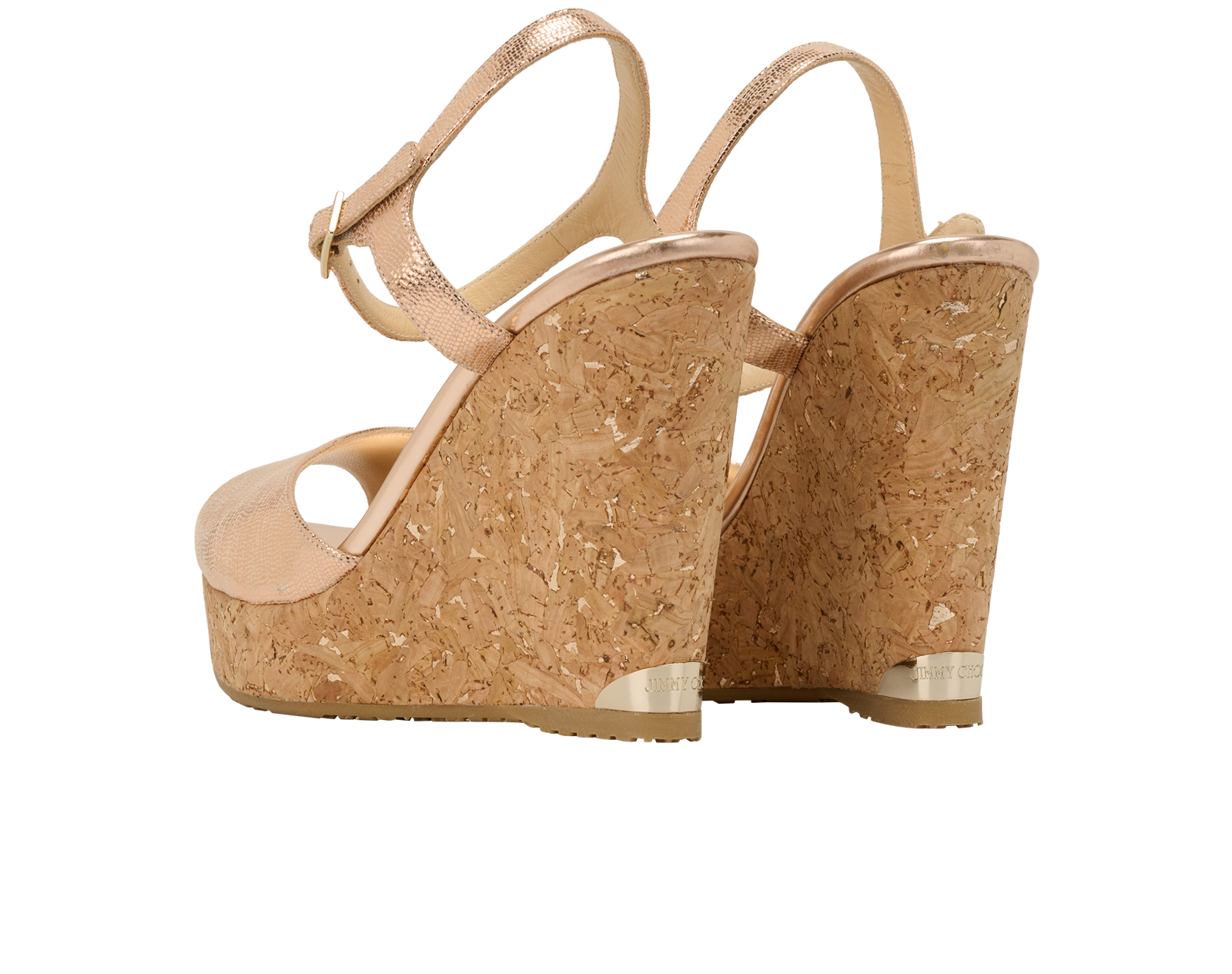 Jimmy Choo Perla Platform Wedge, &pound;190, Shoes, Rose Gold, Leather, Back view