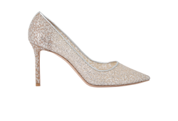 Jimmy Choo Romy Pumps, Glitter, Silver, UK7, DB, 2*