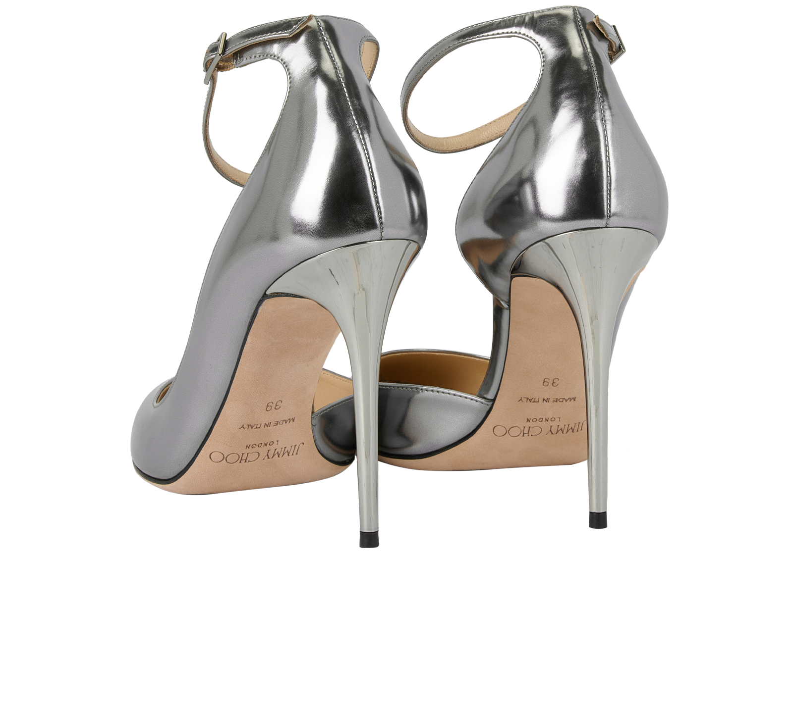 Jimmy Choo Lucy 100 Heels, &pound;280, Shoes, Silver, Patent Leather, Back view