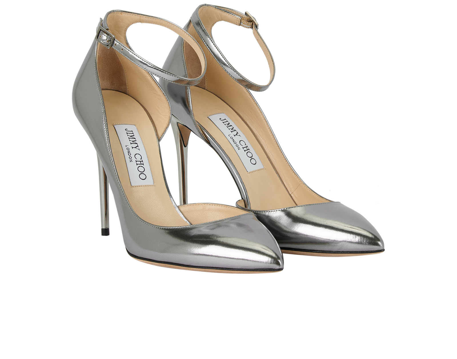 Jimmy Choo Lucy 100 Heels, &pound;280, Shoes, Silver, Patent Leather, Side view