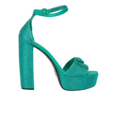 Prada Embellished Platform Heels, &pound;495, Shoes, Green, Satin, Front view