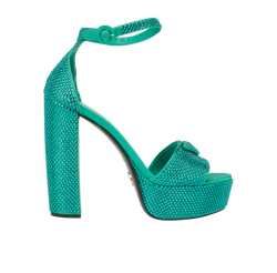 Prada Embellished Platform Heels, Satin, Green, UK8, B, 4*