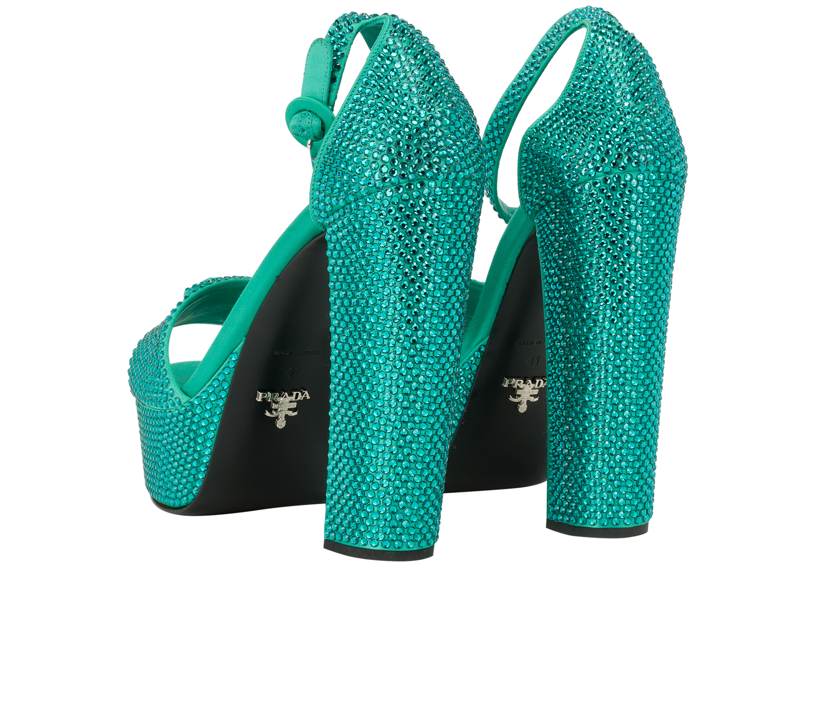Prada Embellished Platform Heels, &pound;495, Shoes, Green, Satin, Back view