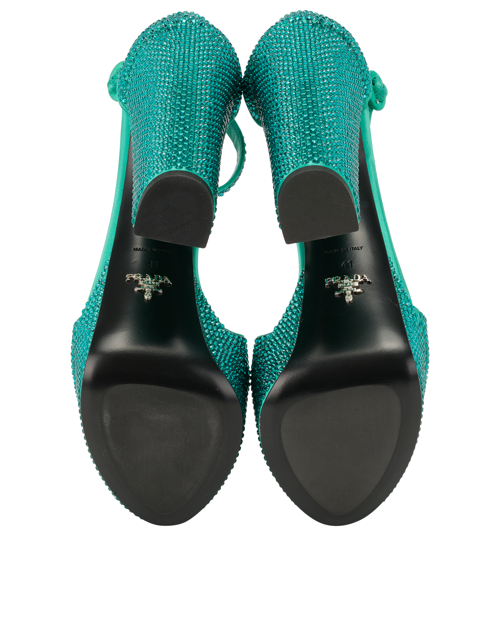 Prada Embellished Platform Heels, &pound;495, Shoes, Green, Satin, Top view