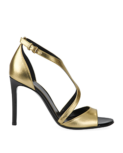 Lanvin Gold Strappy Ankle Heels, Leather, Gold/Black, DB, UK 7