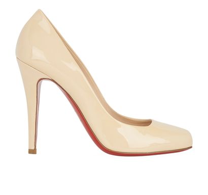 Christian Louboutin Square Toe Pumps, &pound;150, Shoes, Beige, Patent Leather, Front view