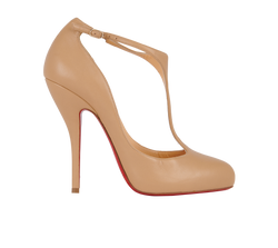 Christian Louboutin T-Strap Heels, Leather, Nude, UK6, B, 3*