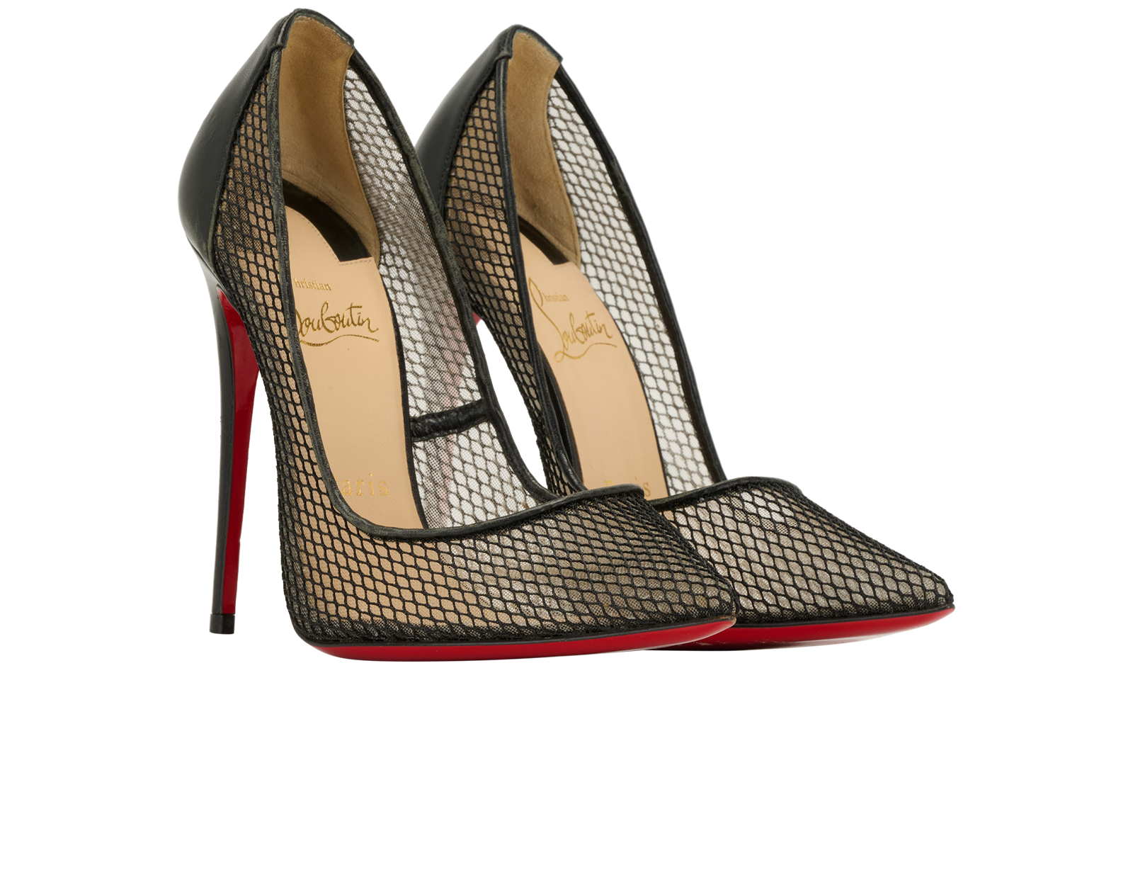 Christian Louboutin Follies Resille Pumps, &pound;195, Shoes, Black, Mesh, Side view