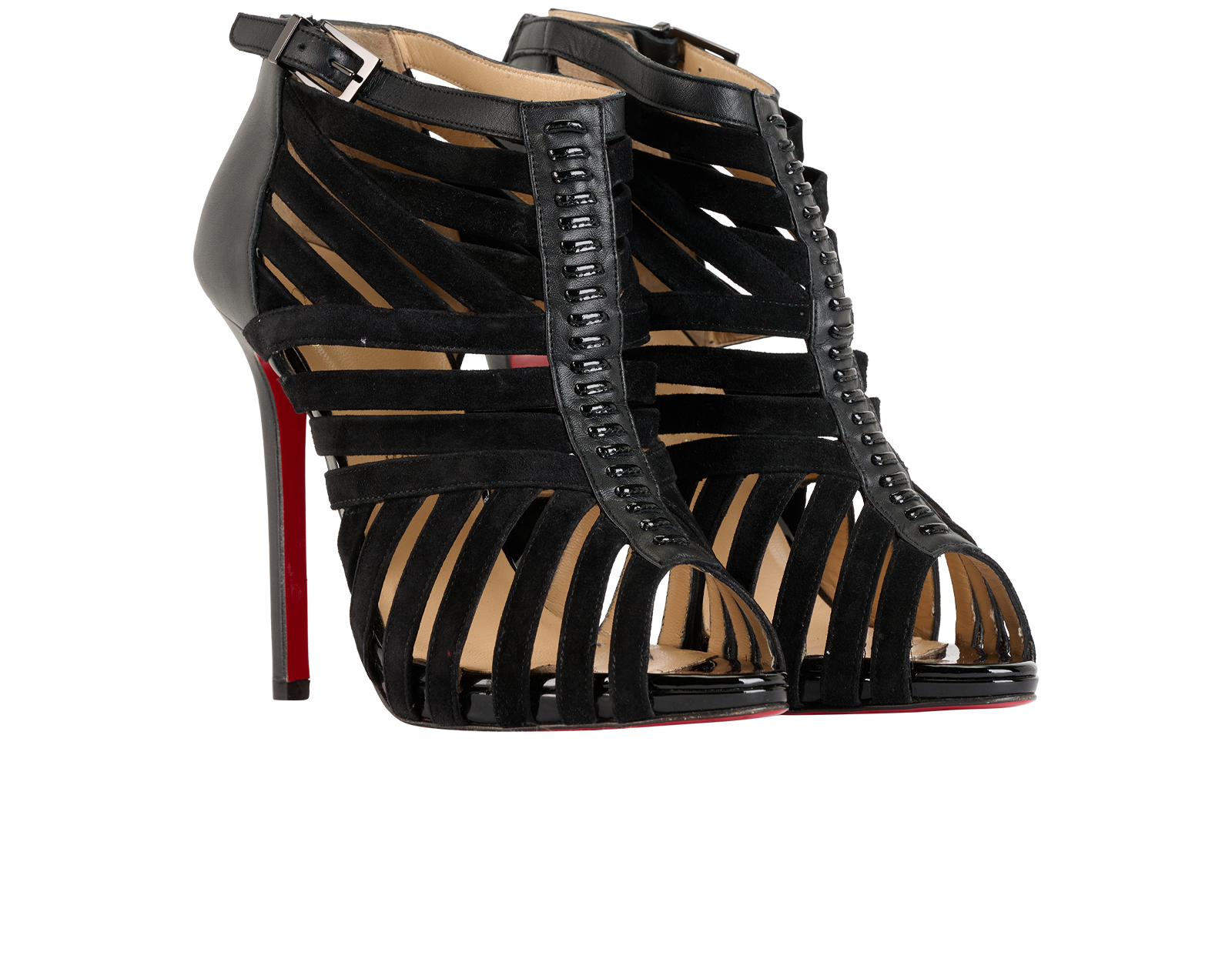 Christian Louboutin Karina 100, &pound;310, Shoes, Black, Leather/Suede, Side view