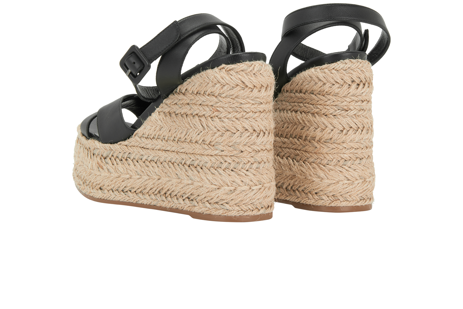 Christian Louboutin Mariza Wedge 130, &pound;280, Shoes, Black, Leather/Raffia, Back view