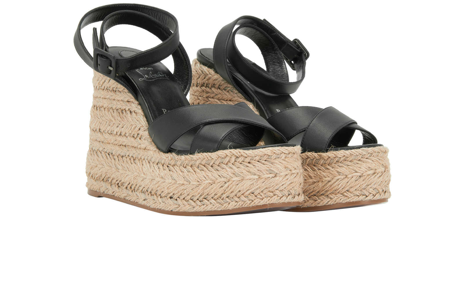 Christian Louboutin Mariza Wedge 130, &pound;280, Shoes, Black, Leather/Raffia, Side view