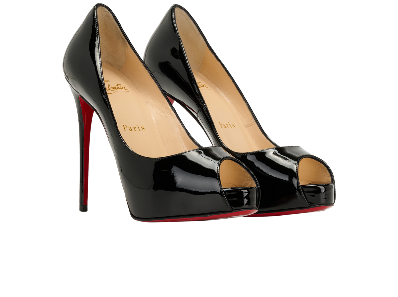 Christian Louboutin New Very Prive Pumps, &pound;320, Shoes, Black, Patent Leather, Side view
