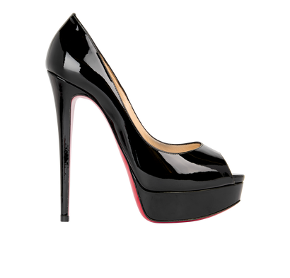 Christian Louboutin Lady 150 Peep Toe, £280, Shoes, Black, Patent Leather, Front view