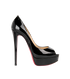 Christian Louboutin Lady 150 Peep Toe, £280, Shoes, Black, Patent Leather, Front view
