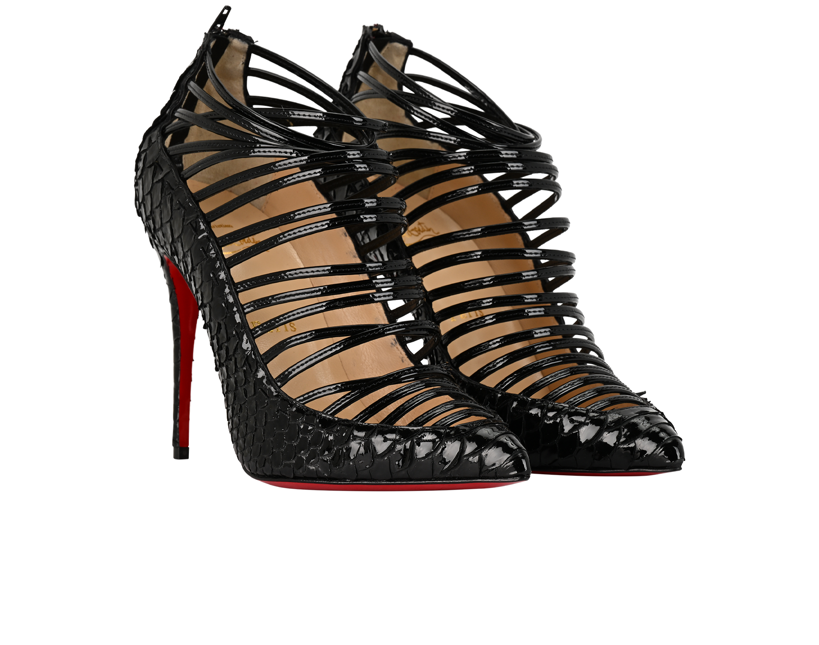 Christian Louboutin Gortik 100, &pound;350, Shoes, Black, Patent Leather, Side view