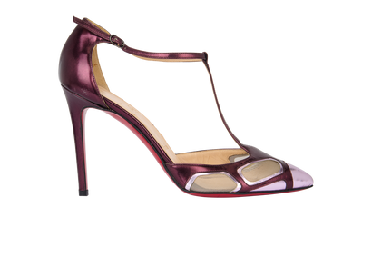 Christian Louboutin Metallic T-Strap Heels, front view