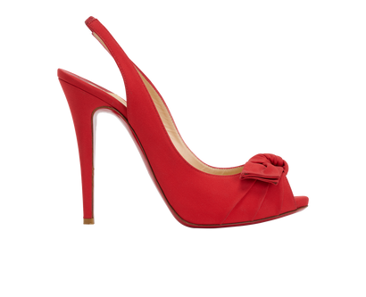 Christian Louboutin Bow Slingback Heels, &pound;150, Shoes, Red, Satin, Front view