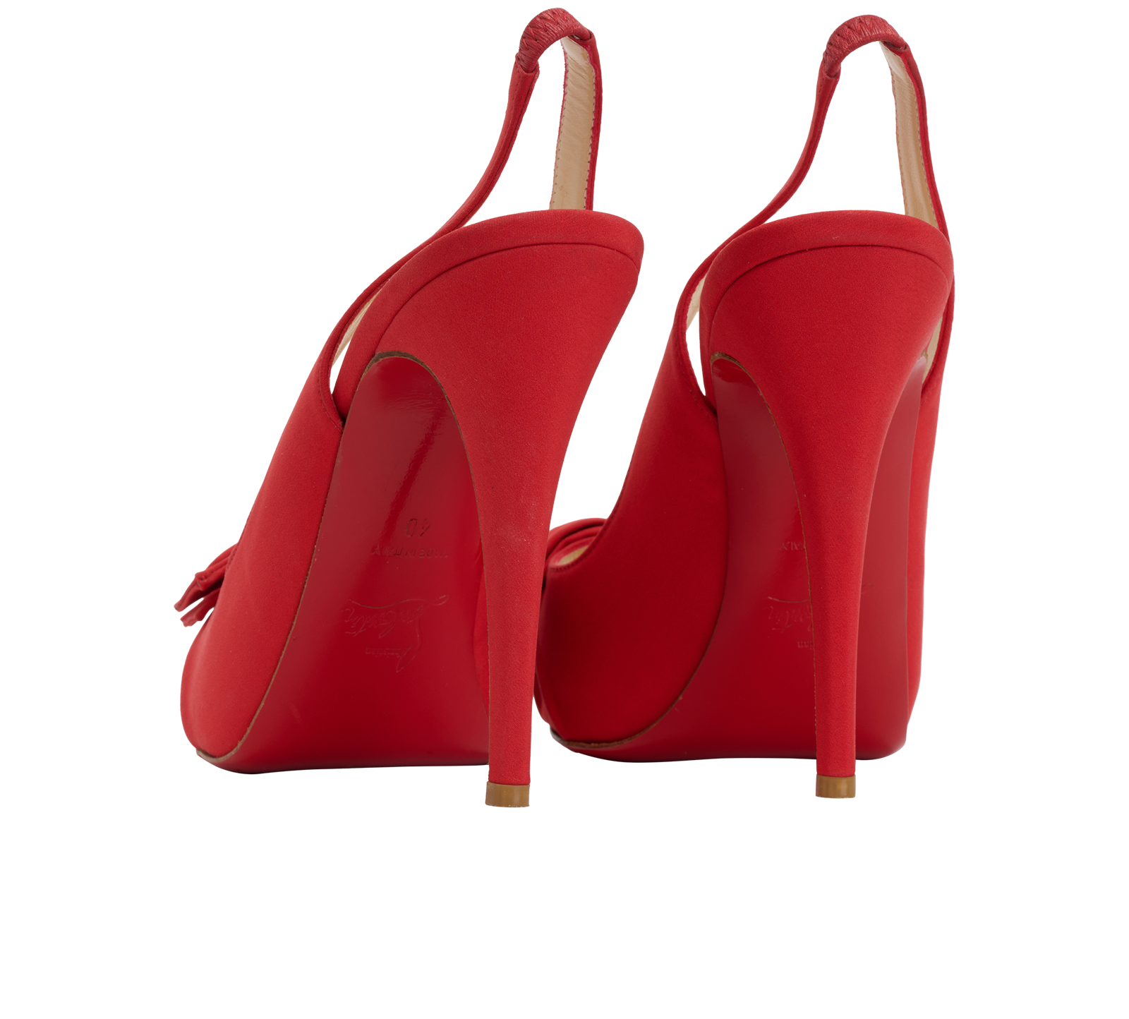 Christian Louboutin Bow Slingback Heels, &pound;150, Shoes, Red, Satin, Back view