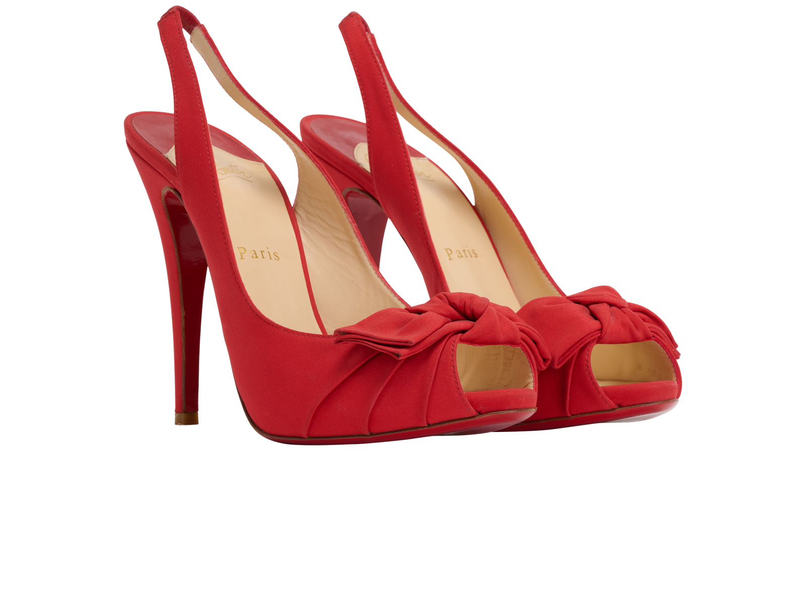 Christian Louboutin Bow Slingback Heels, &pound;150, Shoes, Red, Satin, Side view