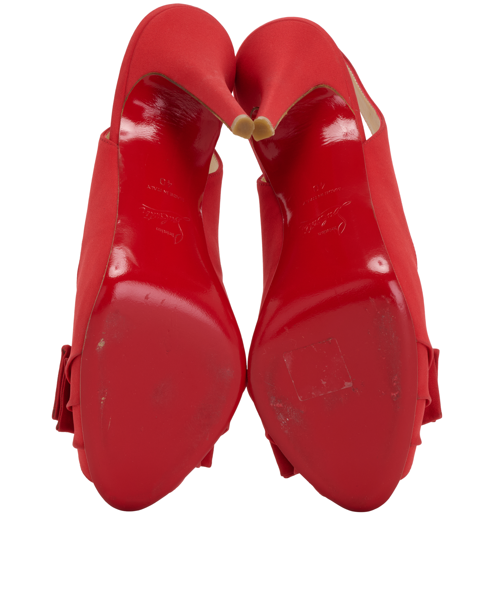 Christian Louboutin Bow Slingback Heels, &pound;150, Shoes, Red, Satin, Top view