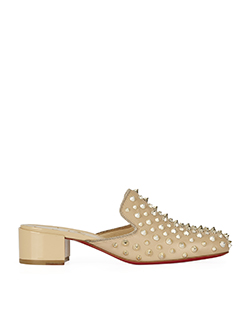 Christian Louboutin Spiked Mules, Leather, Beige, 5.5, 4*
