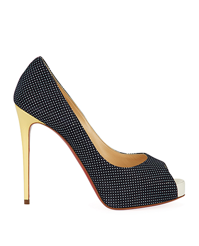 Christian Louboutin Polka Dot Heels, &pound;235, Shoes, Blue/White, Patent Leather/Suede, Front view