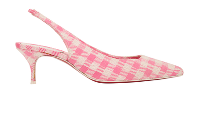Christian Louboutin Gingham Kate Slingback Heels, &pound;250, Shoes, Pink/White, Fabric, Front view