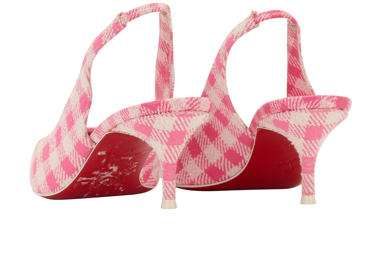 Christian Louboutin Gingham Kate Slingback Heels, &pound;250, Shoes, Pink/White, Fabric, Back view
