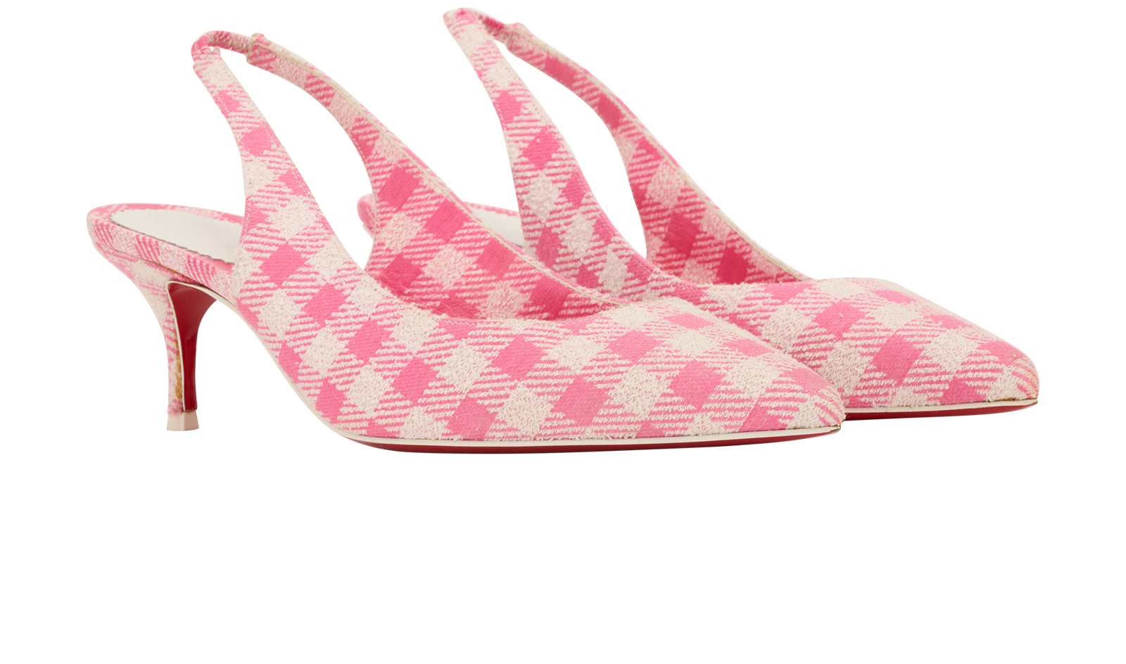 Christian Louboutin Gingham Kate Slingback Heels, &pound;250, Shoes, Pink/White, Fabric, Side view
