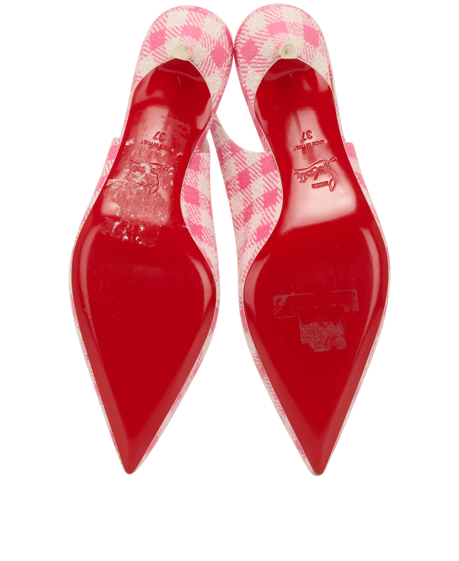 Christian Louboutin Gingham Kate Slingback Heels, &pound;250, Shoes, Pink/White, Fabric, Top view