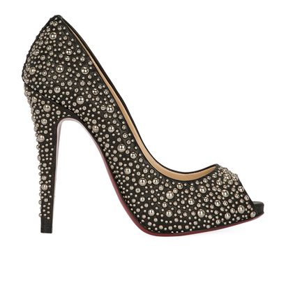 Louboutin Studded Peep Toe Heels, front view