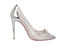 Christian Louboutin Grotika 100 Spike Pumps,PVC Leather,Silver,Sz5.5,DB,3*