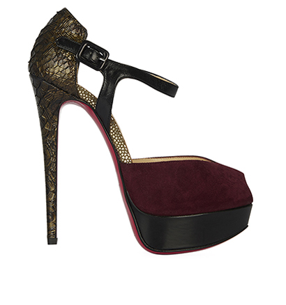 Christian Louboutin Snake Print Heels, £175, Shoes, Black/Green/Red, Leather/Suede, Front view