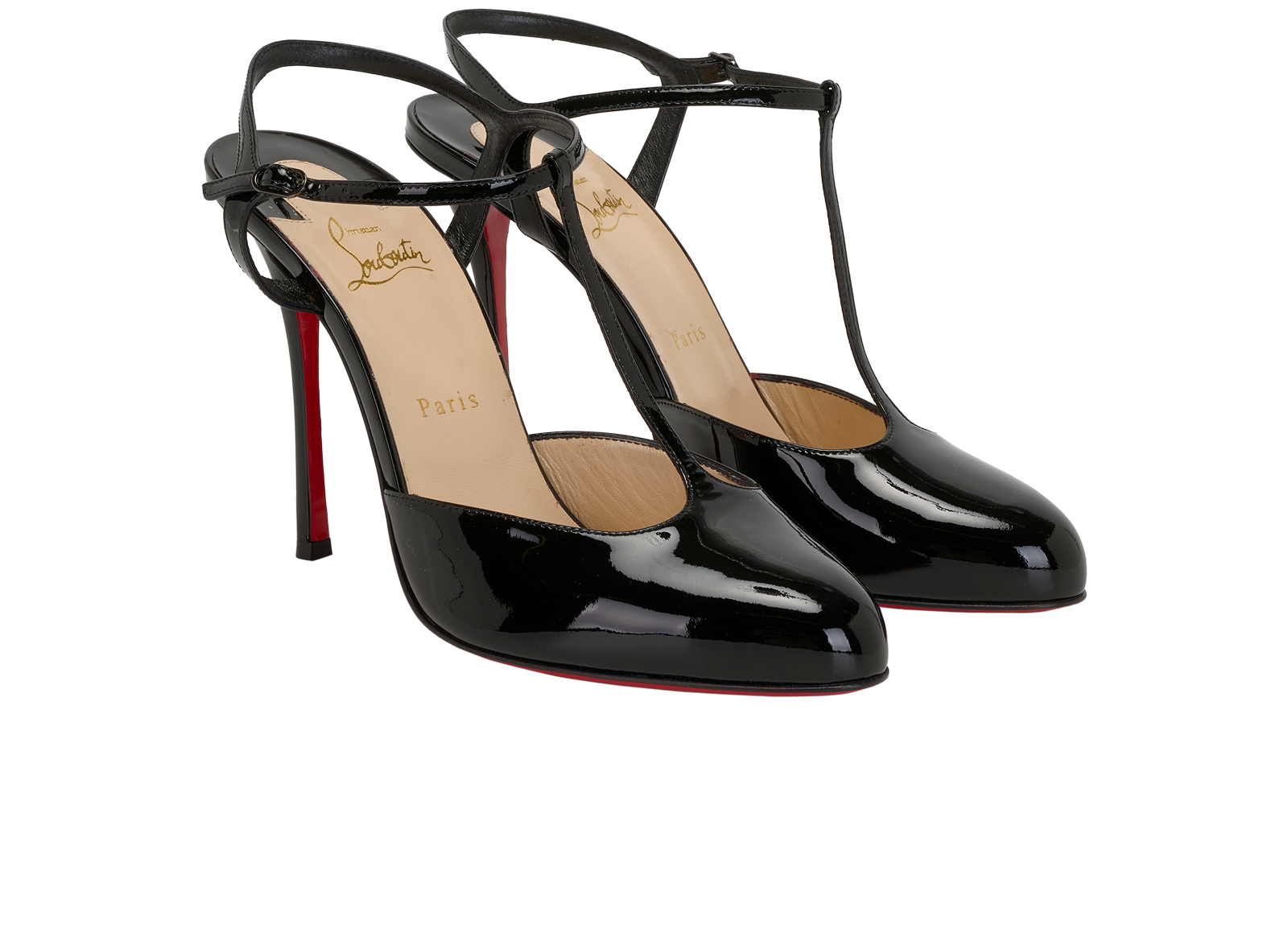 Christian Louboutin Me Pam T-Strap Pumps, &pound;395, Shoes, Black, Patent Leather, Side view