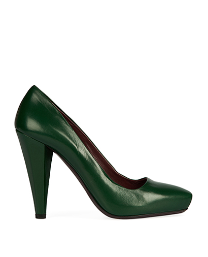 Miu Miu Green Leather Square Toe Heels, front view