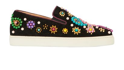 Christian Louboutin Embellished Slip-on Sneakers, &pound;190, Shoes, Black, Suede, Front view