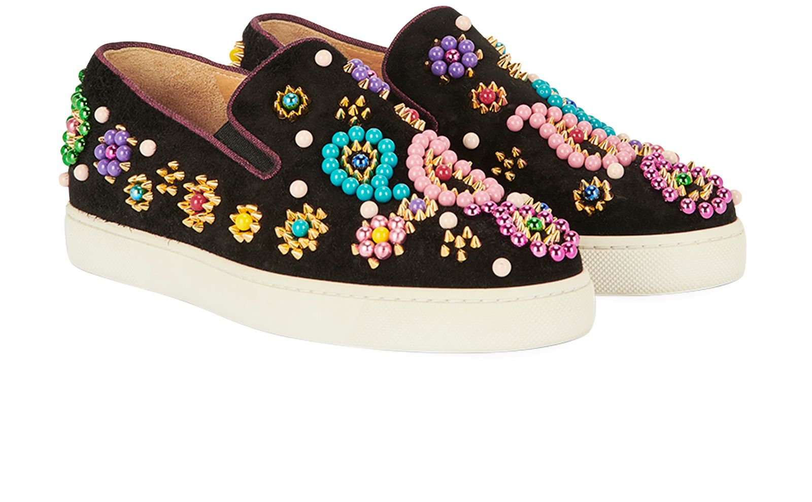 Christian Louboutin Embellished Slip-on Sneakers, &pound;190, Shoes, Black, Suede, Side view