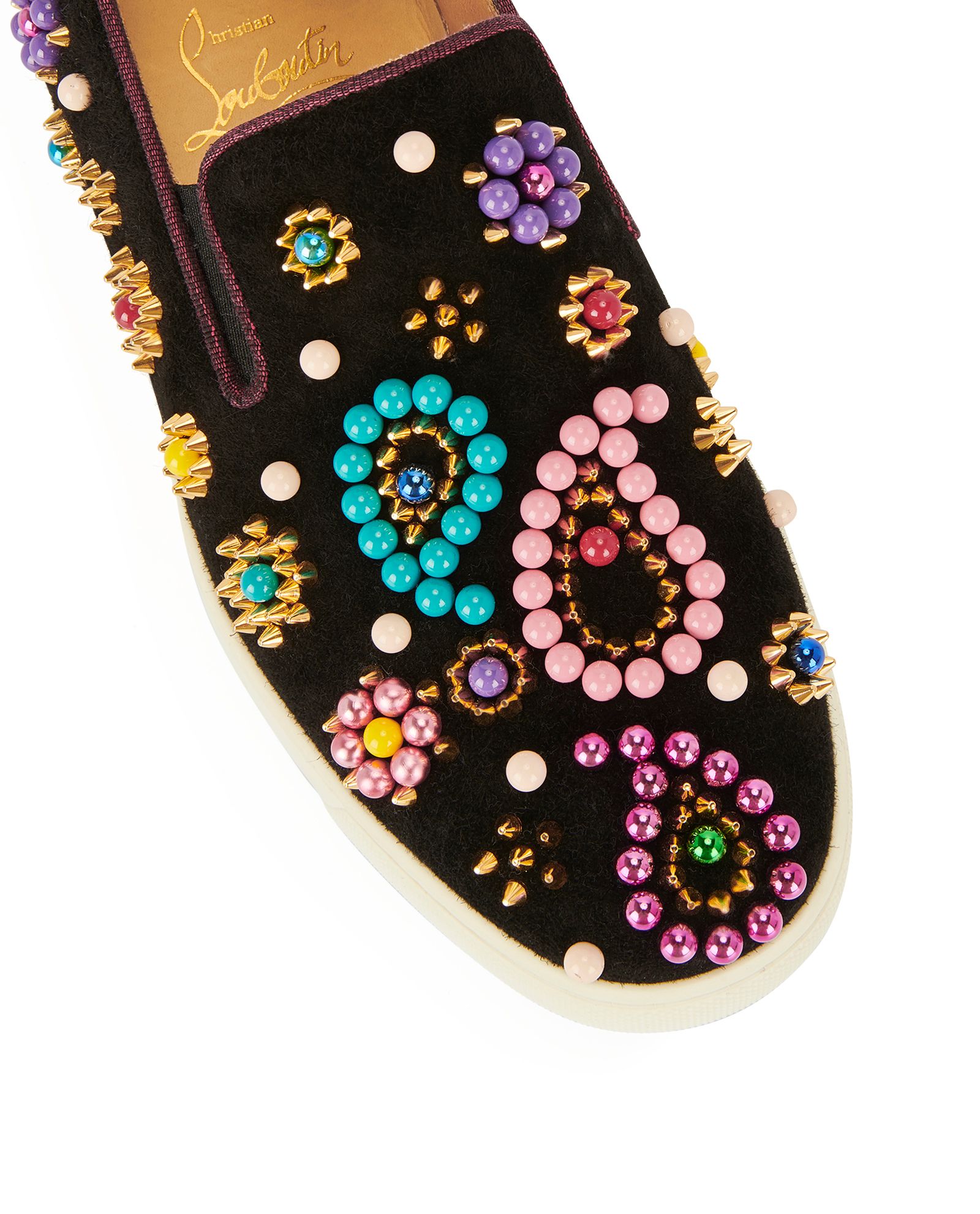 Christian Louboutin Embellished Slip-on Sneakers, &pound;190, Shoes, Black, Suede, Other view