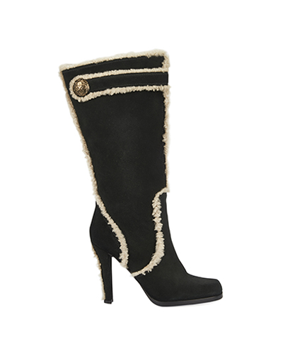 Louis Vuitton Black Suede Shearling Boots, front view