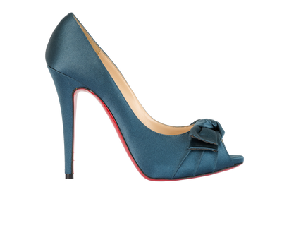 Christian Louboutin Madame Butterfly Heels, &pound;220, Shoes, Blue, Satin, Front view