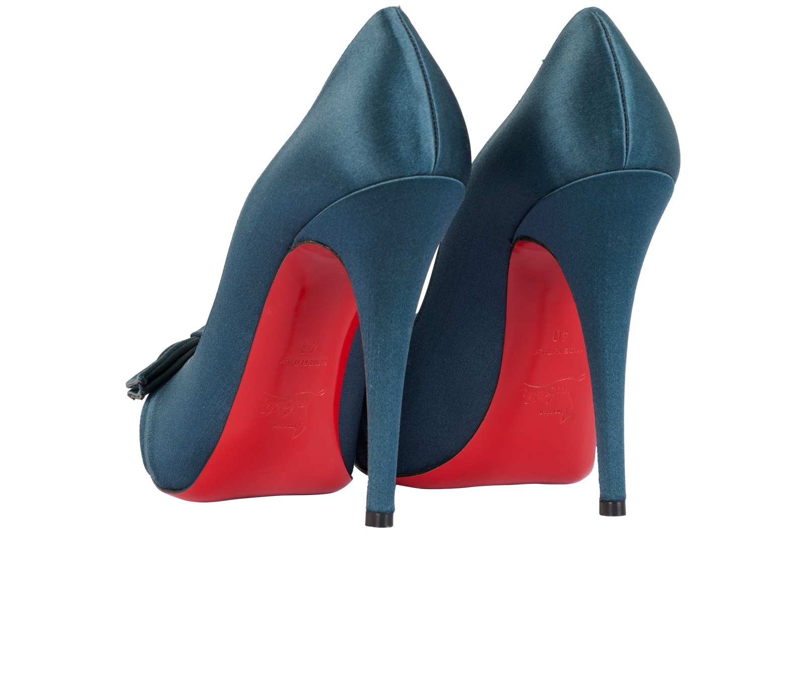 Christian Louboutin Madame Butterfly Heels, &pound;220, Shoes, Blue, Satin, Back view