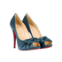 Christian Louboutin Madame Butterfly Heels, &pound;220, Shoes, Blue, Satin, Side view