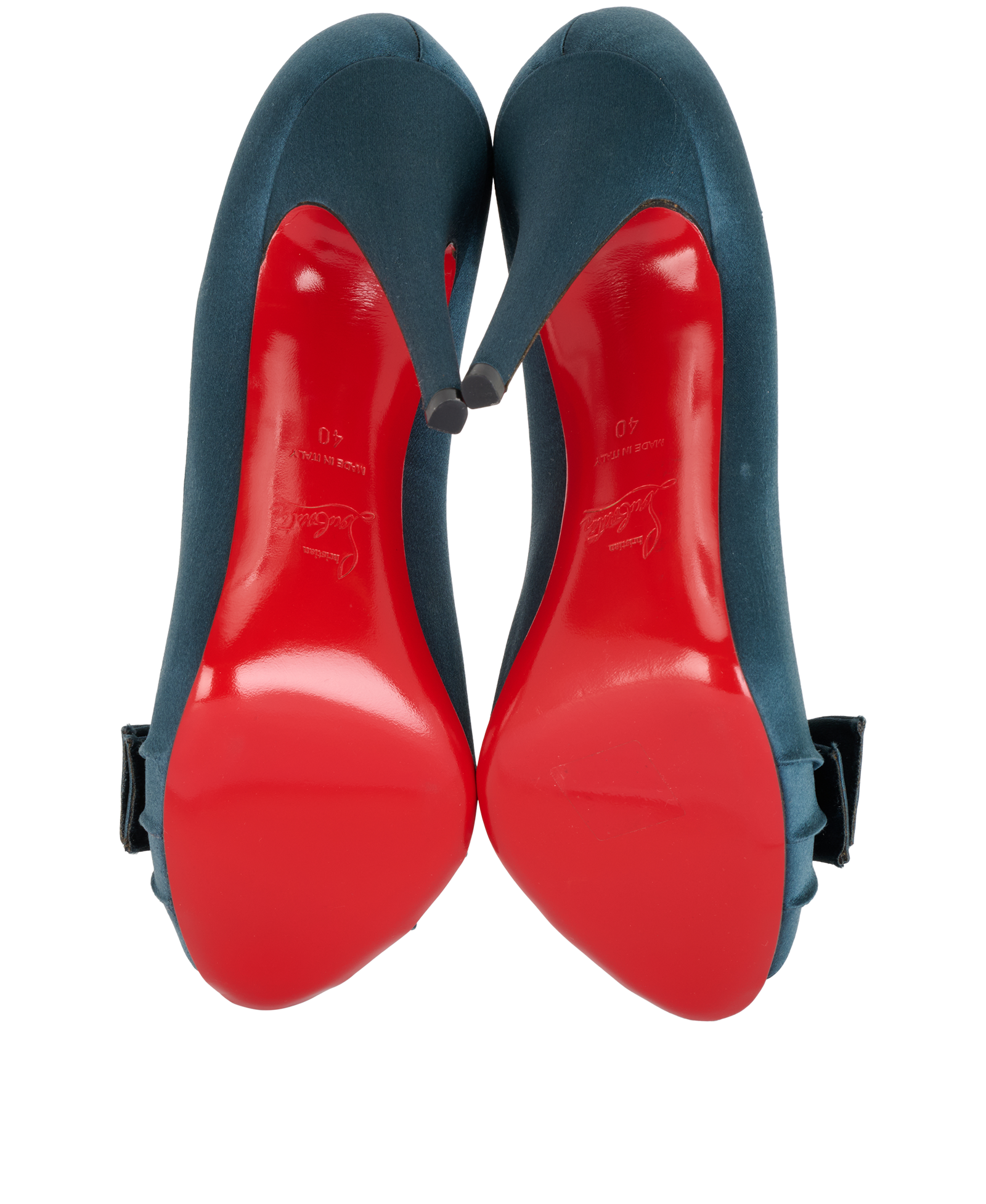 Christian Louboutin Madame Butterfly Heels, &pound;220, Shoes, Blue, Satin, Top view