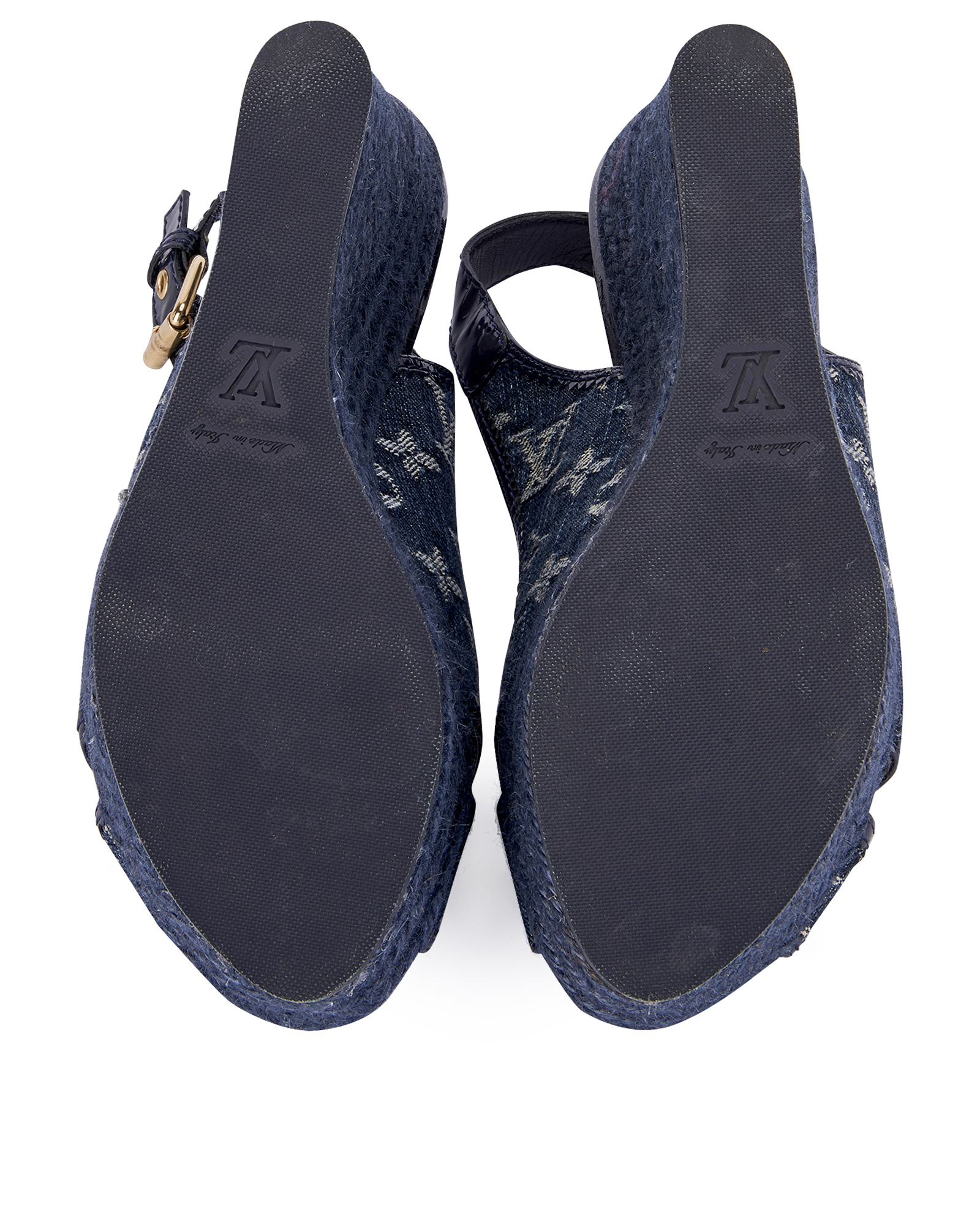 Louis Vuitton, Shoes, Louis Vuitton Brand New Rarelouis Vuitton Denim  Monogram Buckle Wedges Size 39