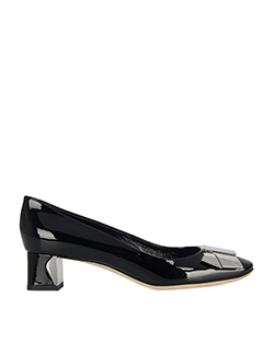 Louis Vuitton Bow Detail Block Heels, Leather, Black, 5, DB, 3*