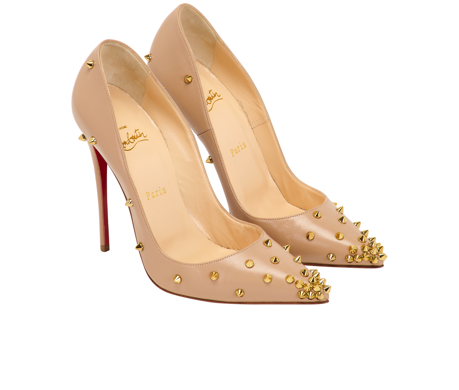 Christian Louboutin Degraspike Pumps, &pound;375, Shoes, Beige, Leather, Side view
