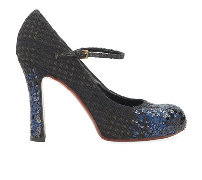 Louis Vuitton Embellished Mary Jane Heels, &pound;80, Shoes, Black/Blue, Tweed, Front view