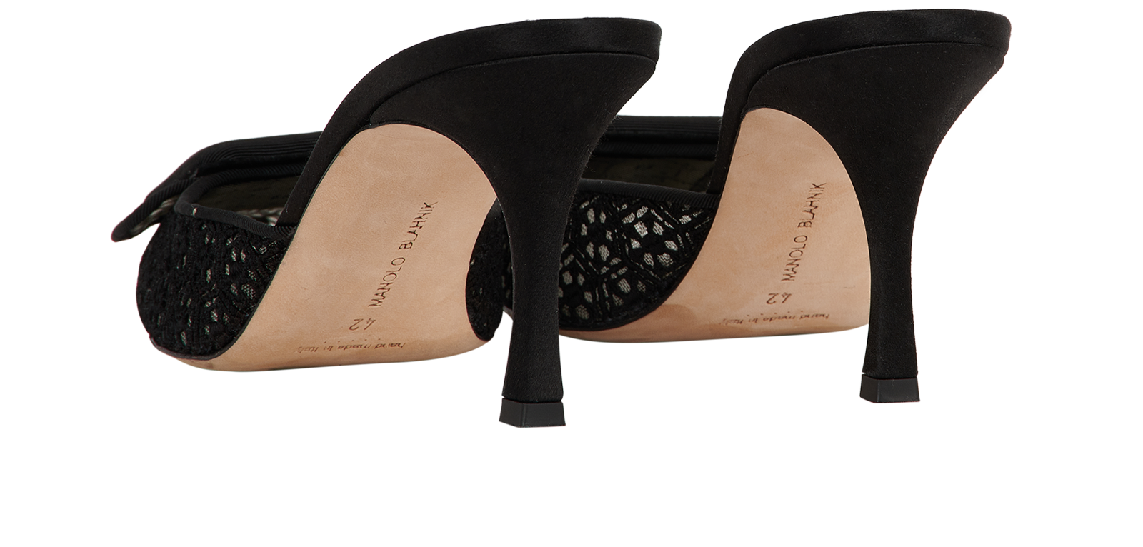 Manolo Blahnik Maysalebi Mules, &pound;240, Shoes, Black, Lace/Leather, Back view