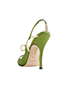 Manolo Blahnik Bow Open Toe Heels, &pound;130, Shoes, Gold/Green, Fabric/Leather, Back view
